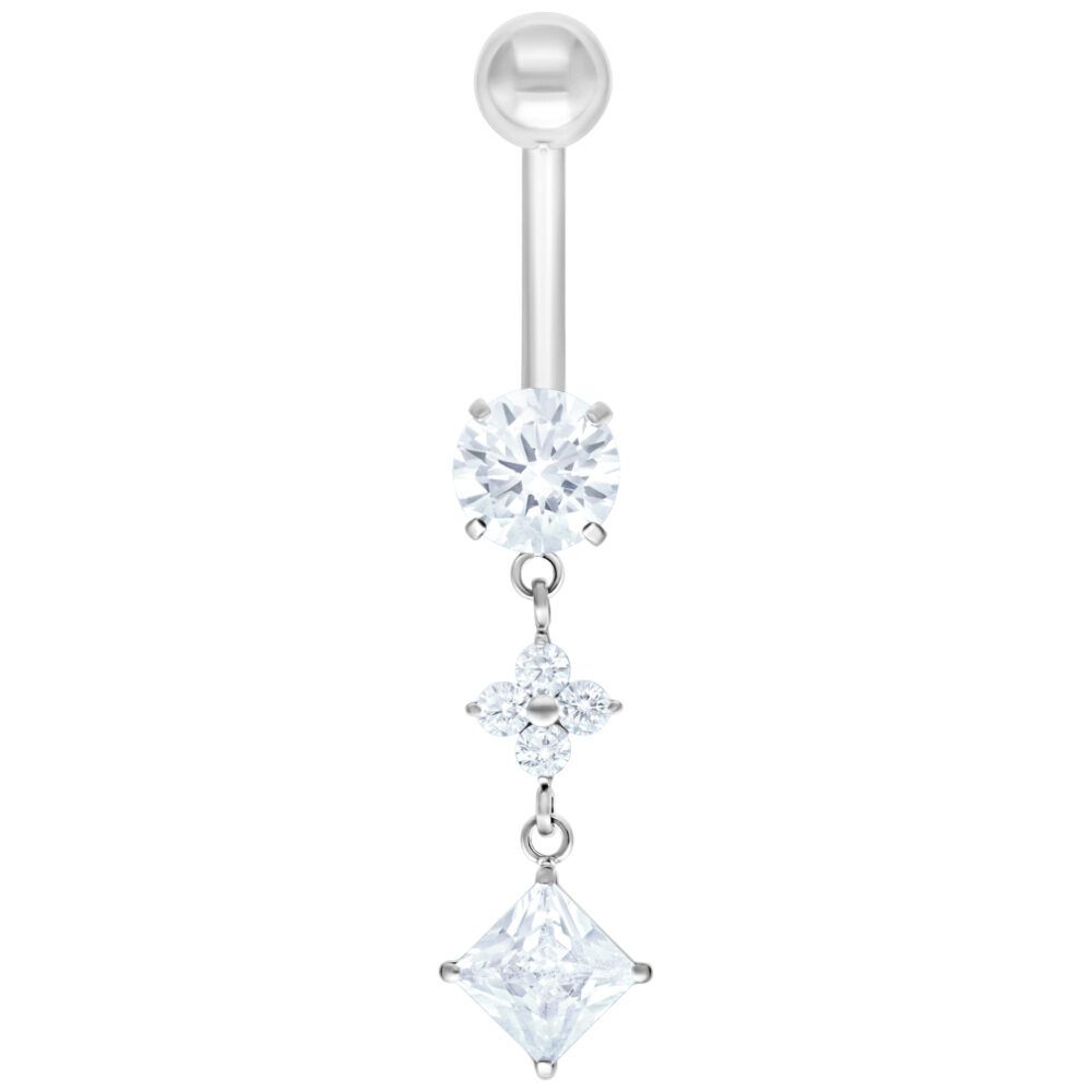 Titanium Internally Threaded Navel Curve With Various Dangling Crystals