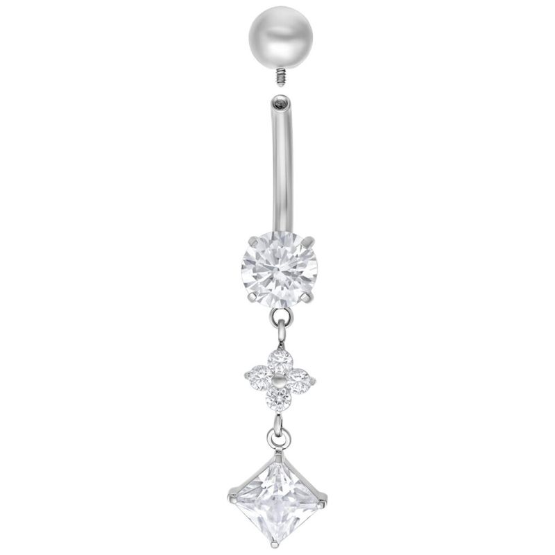 Titanium Internally Threaded Navel Curve With Various Dangling Crystals