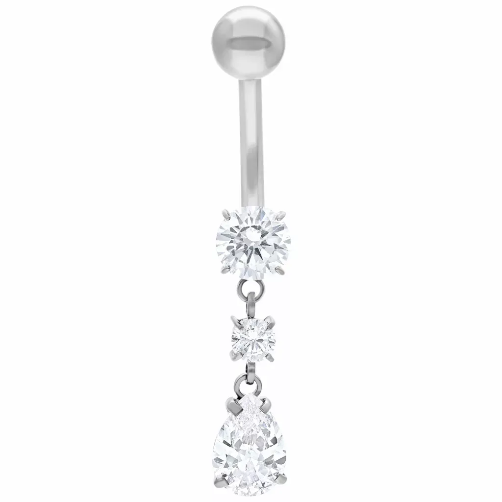 Titanium Internally Threaded Navel Curve Crystal Teardrop Dangle