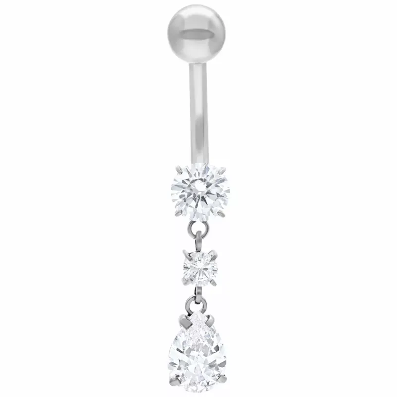 Titanium Internally Threaded Navel Curve Crystal Teardrop Dangle Titanium Internally Threaded Navel Curve Crystal Teardrop Dangle