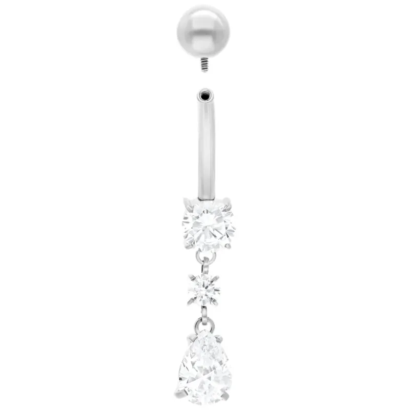 Titanium Internally Threaded Navel Curve Crystal Teardrop Dangle