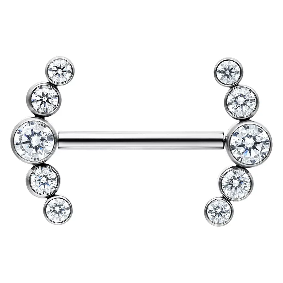 Titanium Threadless Gem Curved Cluster Nipple Barbell