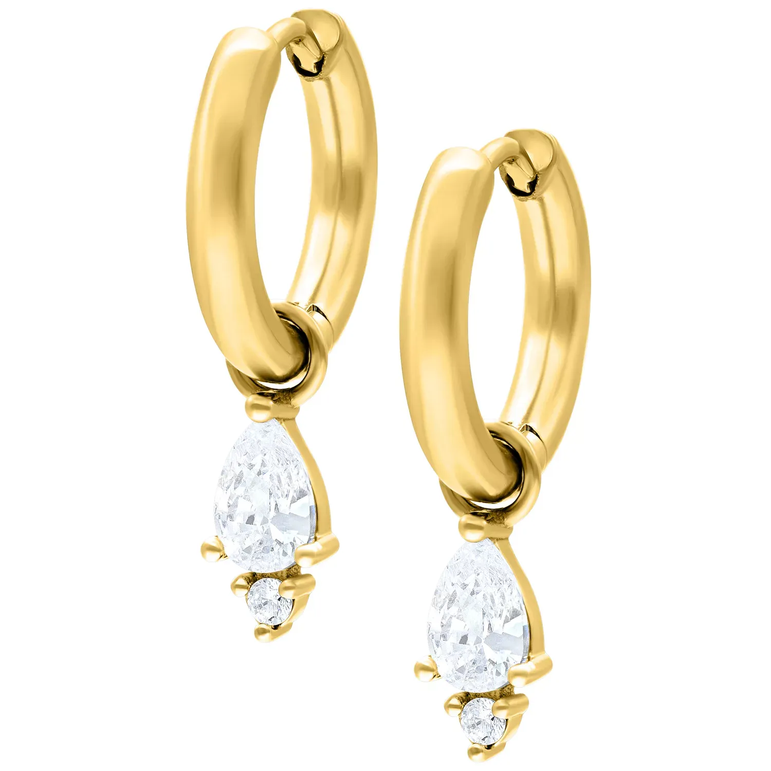 Little Hoops - Gold Tear White CZ