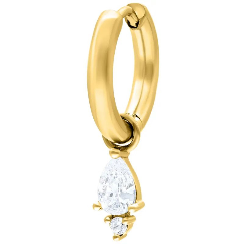 Little Hoops - Gold Tear White CZ