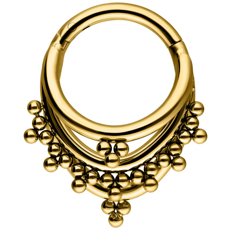 Titanium Triple Bead Accent Clicker Ring Gold PVD