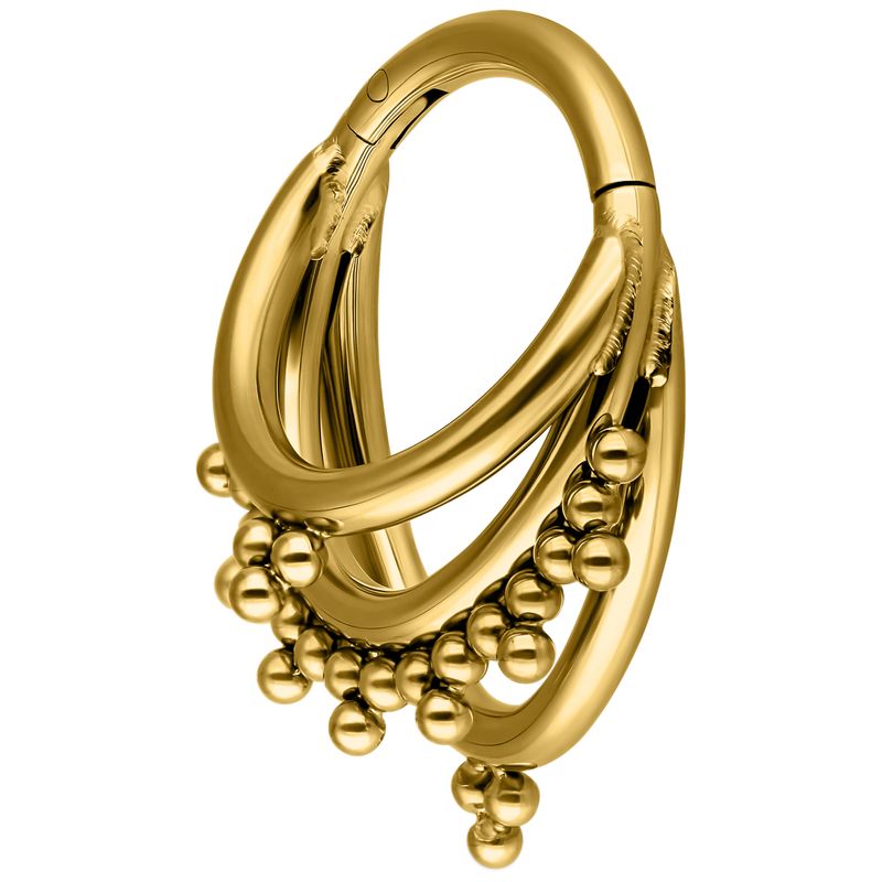 Titanium Triple Bead Accent Clicker Ring Gold PVD