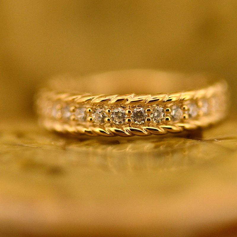 14K Solid Gold Gemmed Rope Clicker Ring