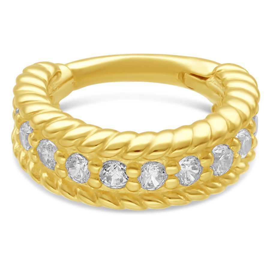 14K Solid Gold Gemmed Rope Clicker Ring
