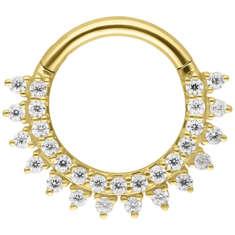 14K Solid Gold Radiating Moissanit Clicker Ring 1.2x8 mm