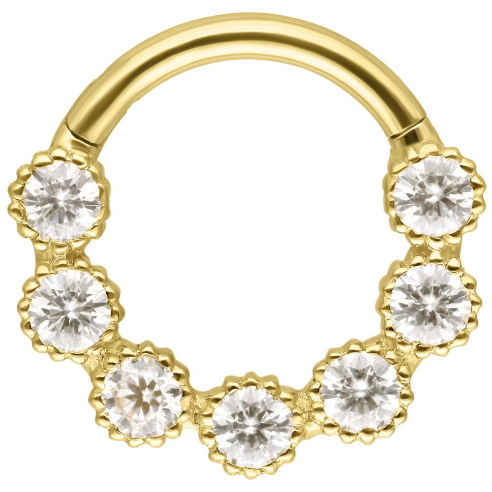 18K Solid Gold Scalloped Moissanit Clicker Ring 1.2x8 mm