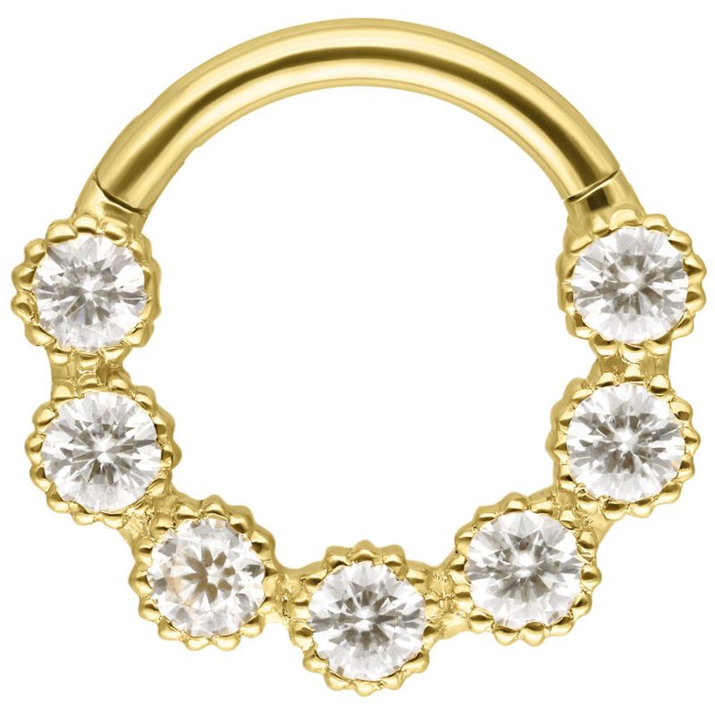 18K Solid Gold Scalloped Moissanit Clicker Ring 1.2x8 mm