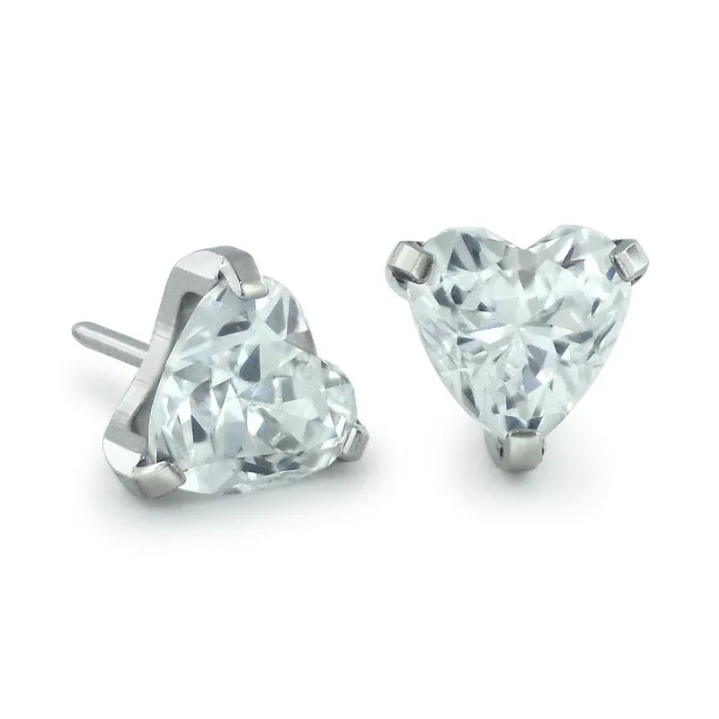 Neometal Threadless Prong Set Facetted Heart Gem - White CZ