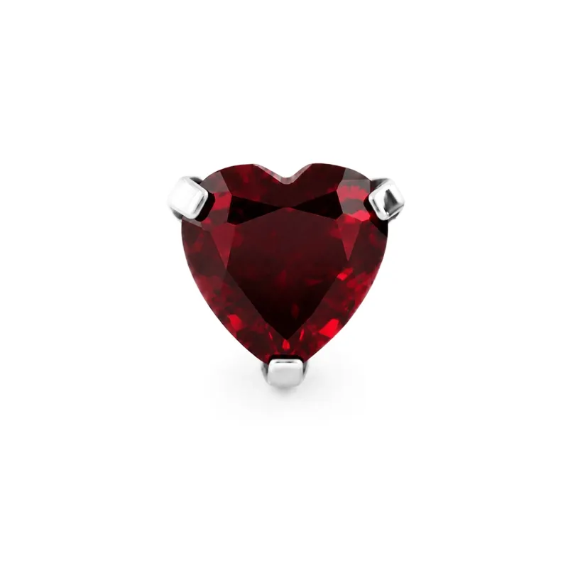 Neometal Threadless Prong Set Facetted Heart Gem - Dark Red CZ