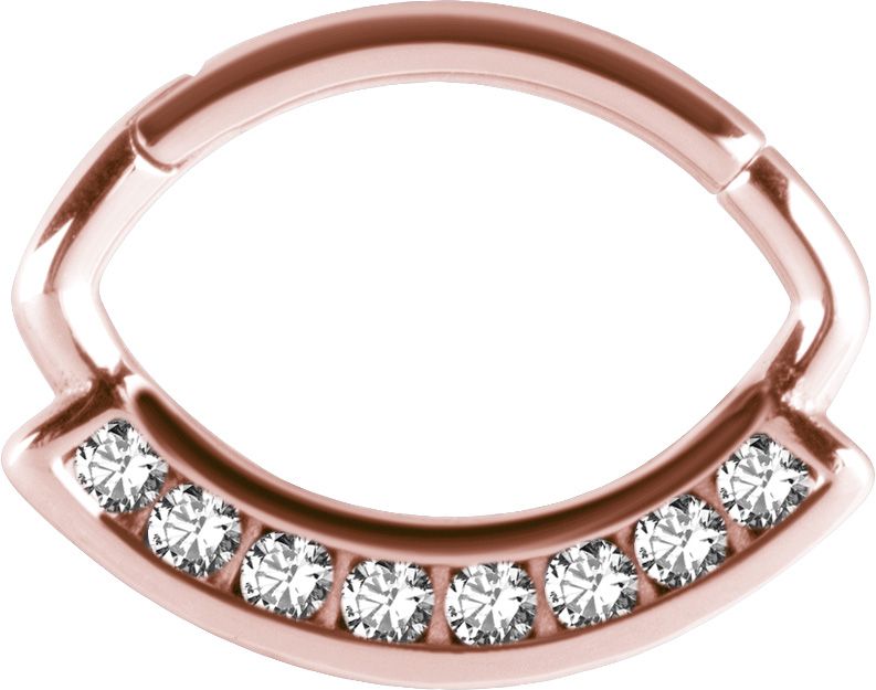 Stainless Steel Pave Set Crystal Oval Daith Clicker Rosegold PVD