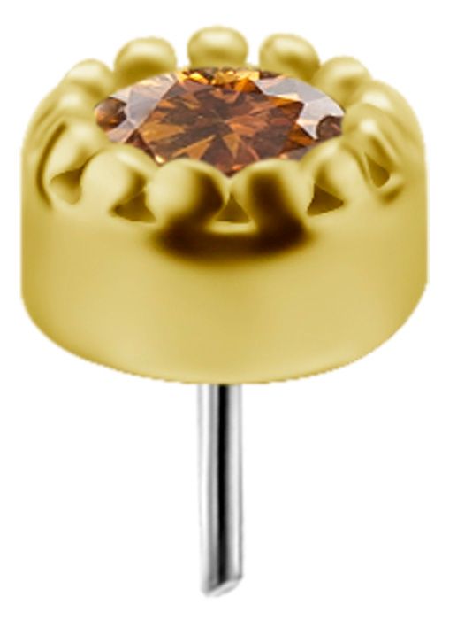 18K Solid Gold Threadless Millgrain Set With Golden Amber CZ