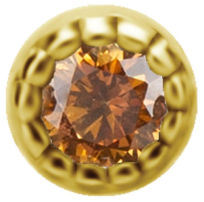 18K Solid Gold Threadless Millgrain Set With Golden Amber CZ