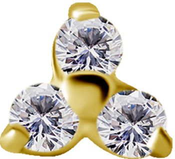 18K Solid Gold Threadless Trinity CZ