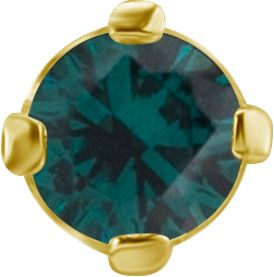 18K Solid Gold Threadless Prong Set Emerald Green Nano Gems