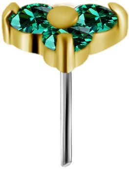 18K Solid Gold Threadless Trinity Emerald Green Nano Gems