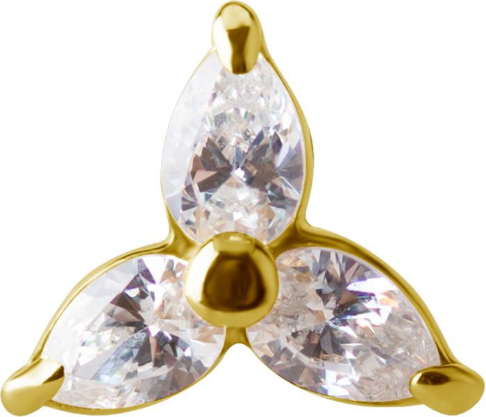 18K Solid Gold Threadless Marquise Trinity