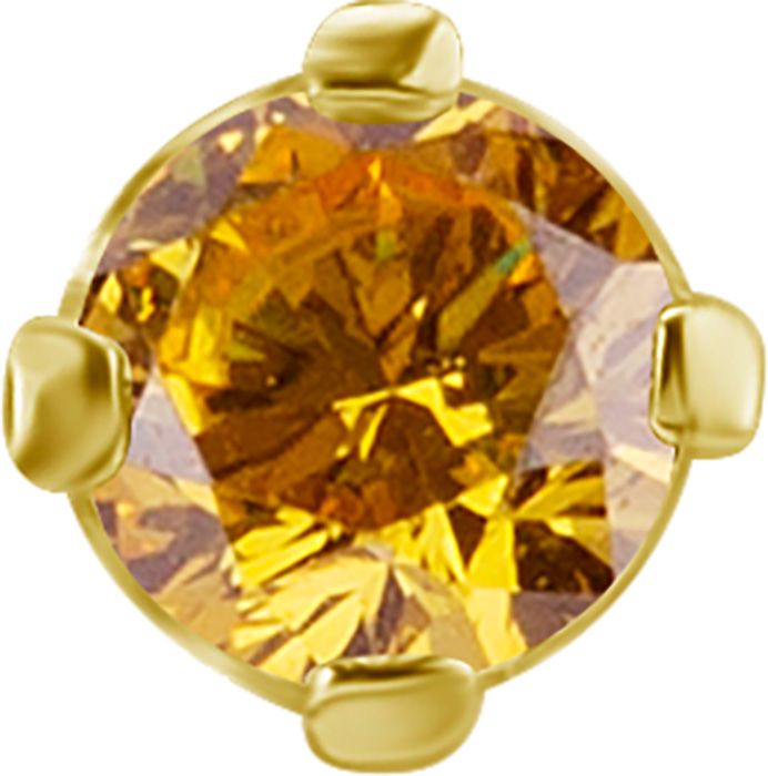 18K Solid Gold Threadless Prong Set Golden Amber CZ
