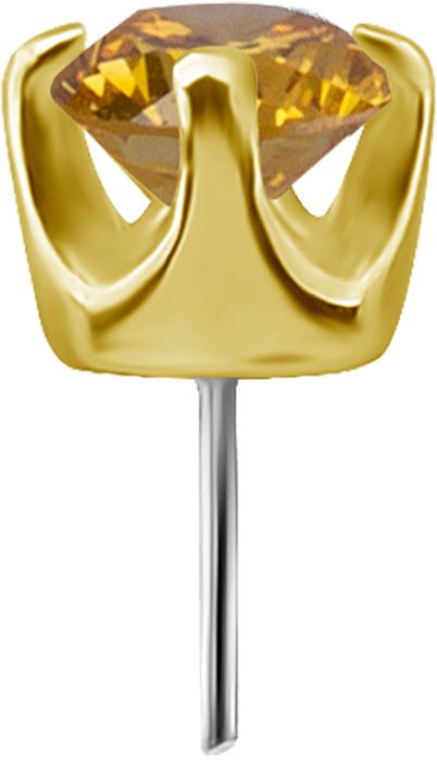 18K Solid Gold Threadless Prong Set Golden Amber CZ