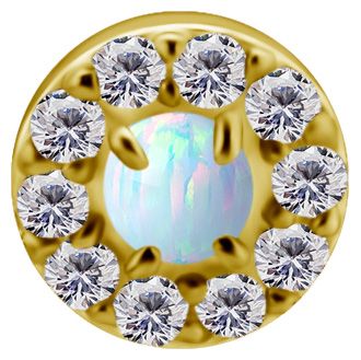 18K Solid Gold Threadless Halo White Faux-pal