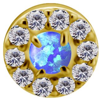 18K Solid Gold Threadless Halo Blue Faux-pal 18K Solid Gold Threadless Halo Blue Faux-pal