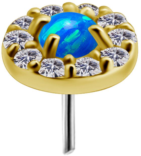 18K Solid Gold Threadless Halo Blue Faux-pal
