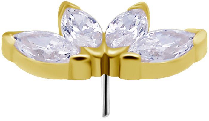 18K Solid Gold Threadless 4 Marquise Fan