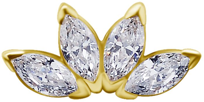 18K Solid Gold Threadless 4 Marquise Fan