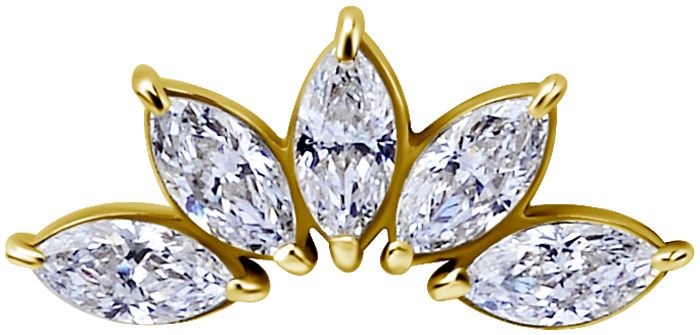 18K Solid Gold Threadless 5 Marquise Fan