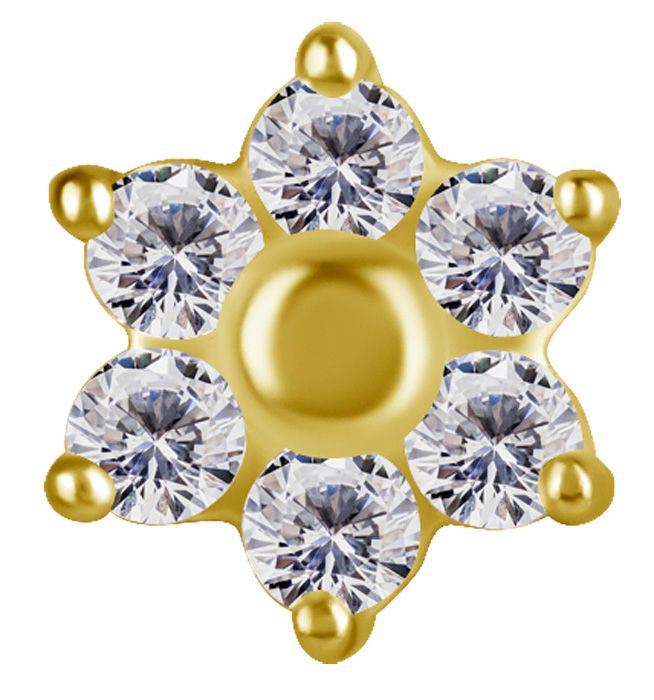 18K Solid Gold Threadless Crystal Flower