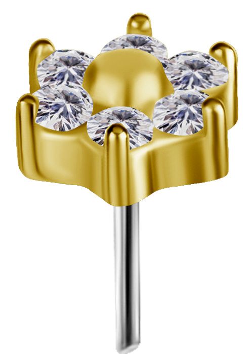 18K Solid Gold Threadless Crystal Flower