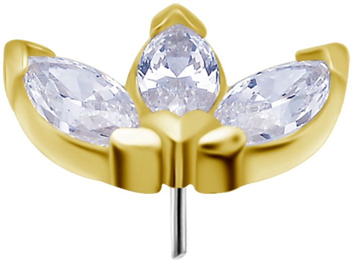18K Solid Gold Threadless 3 Marquise Fan