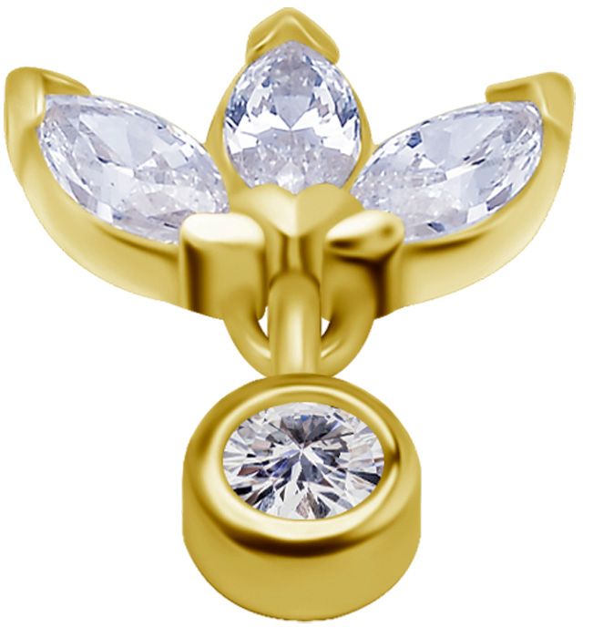 18K Solid Gold Threadless 3 Marquise Fan With Dangle
