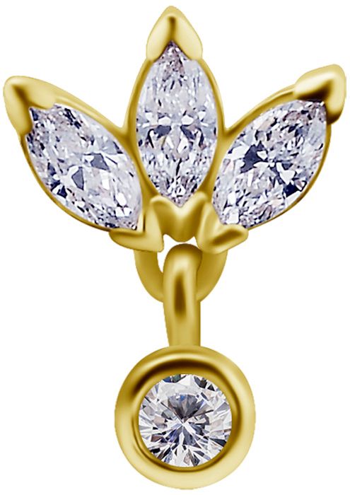 18K Solid Gold Threadless 3 Marquise Fan With Dangle