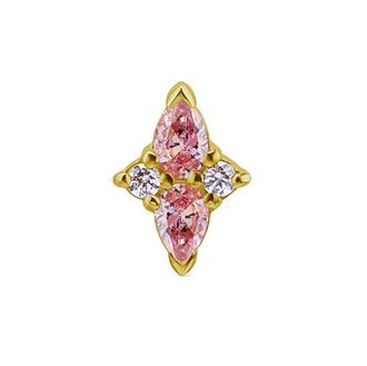 18K Solid Gold Threadless Northstar Pink & White CZ