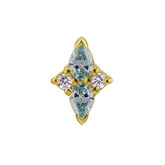 18K Solid Gold Threadless Northstar Frosty Mint & White CZ