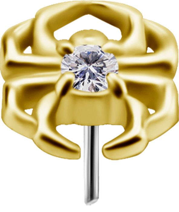 18K Solid Gold Threadless Crystal Spider