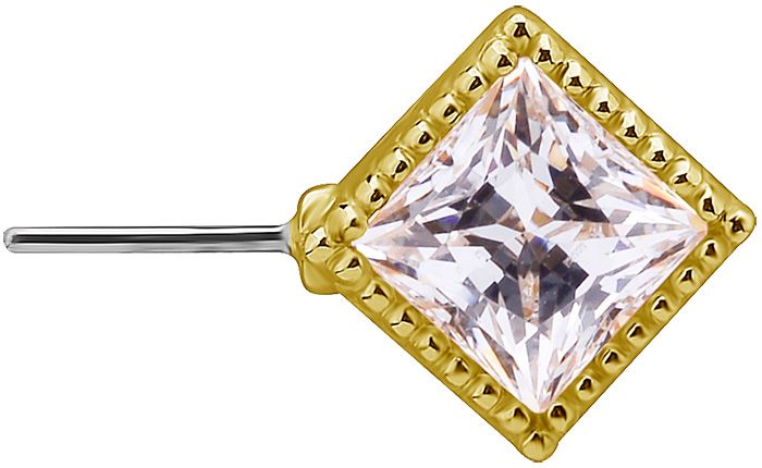 18K Solid Gold & Titanium Nipple Barbell - Millgrain Square