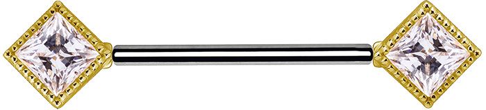 18K Solid Gold & Titanium Nipple Barbell - Millgrain Square