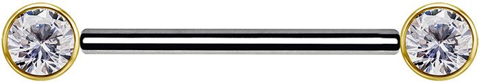 18K Solid Gold & Titanium Nipple Barbell - 5 mm Bezel