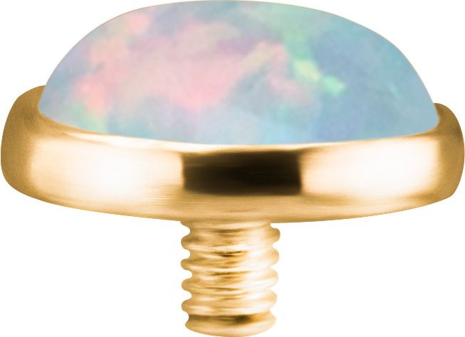 18K Solid Gold Threaded Faux-pal Cabochon - White Opal 18K Solid Gold Threaded Faux-pal Cabochon - White Opal