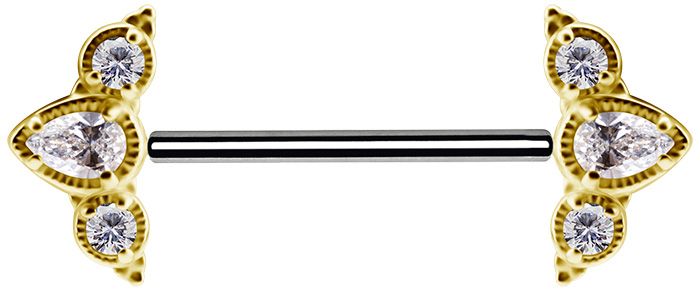18K Solid Gold & Titanium Nipple Barbell - Teardrop Prium