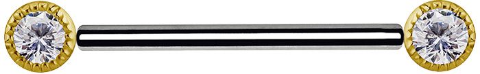 18K Solid Gold & Titanium Nipple Barbell - Millgrain Bezel