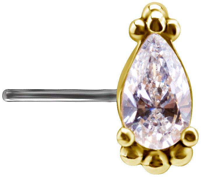 18K Solid Gold & Titanium Nipple Barbell - Teardrop Beads