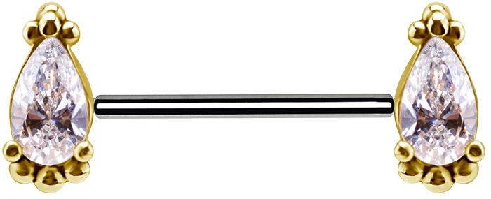 18K Solid Gold & Titanium Nipple Barbell - Teardrop Beads 18K Solid Gold & Titanium Nipple Barbell - Teardrop Beads