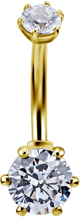 18K Solid Gold Prong Set Navel Curve 4 + 6.5 mm CZ 18K Solid Gold Prong Set Navel Curve 4 + 6.5 mm CZ