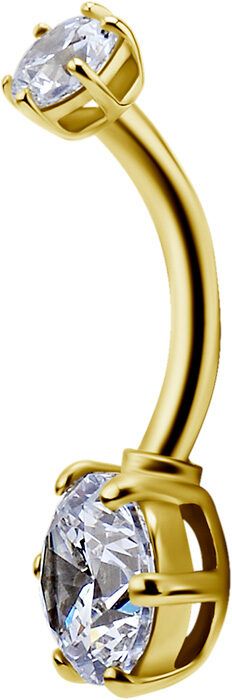 18K Solid Gold Prong Set Navel Curve 4 + 6.5 mm CZ